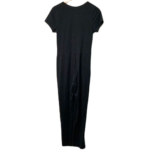 Pact Black Organic Cotton Interlock Faux Wrap Top Short Sleeve Jumpsuit Size S - Picture 5 of 13